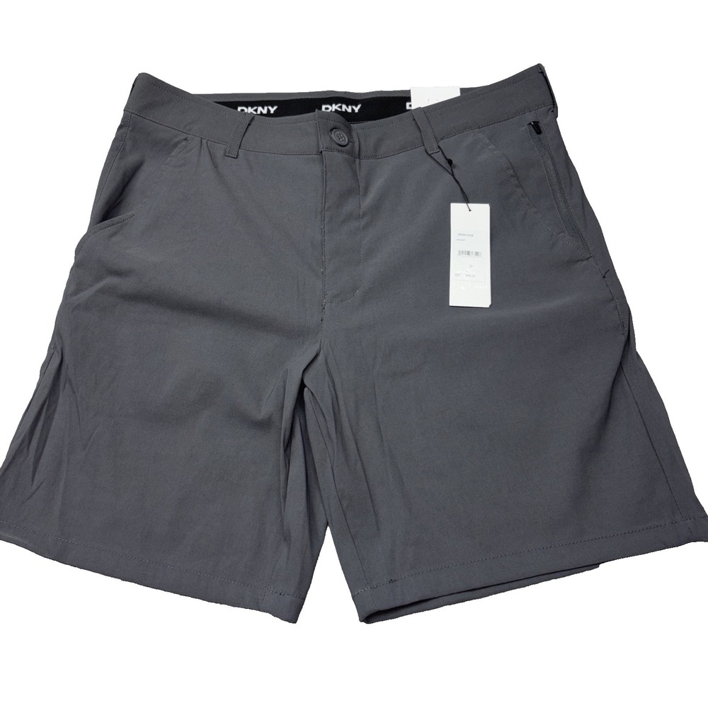 NWT DKNY Mens Stretch Shorts Size 32 Zip Pocket Performance Casual Golf Gray NWT